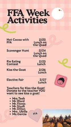 Activities to celebrate FFA are listed